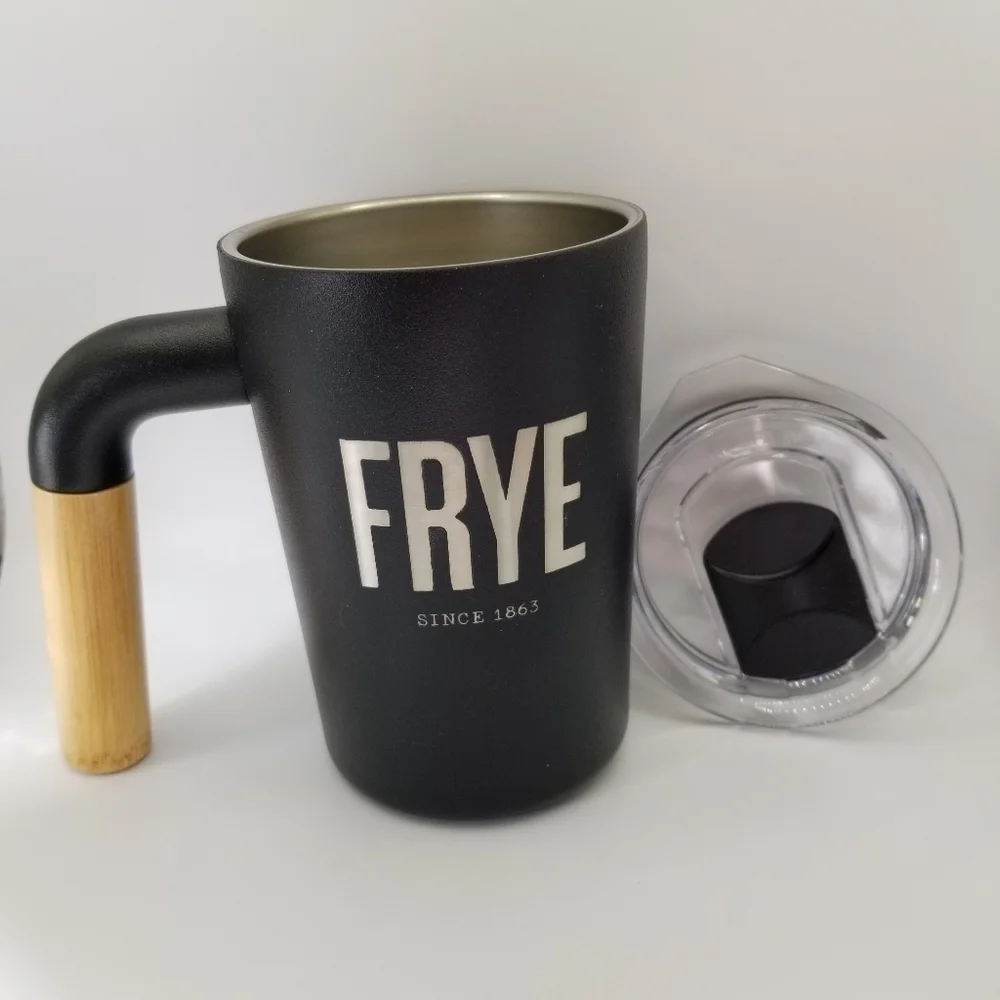 FRYE X Welly Bottle 12oz Wide Mouth Insulated Steel & Bamboo Travel Mug Black